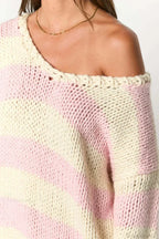 Chunriva Oversized Striped Knit Jumper – Off Shoulder Slouchy Women Casual Autumn Knitwear Jumper