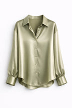 Gathcure Satin Button Down Blouse – Button Up Shirt Women Formal Office Elegant Satin Blouse
