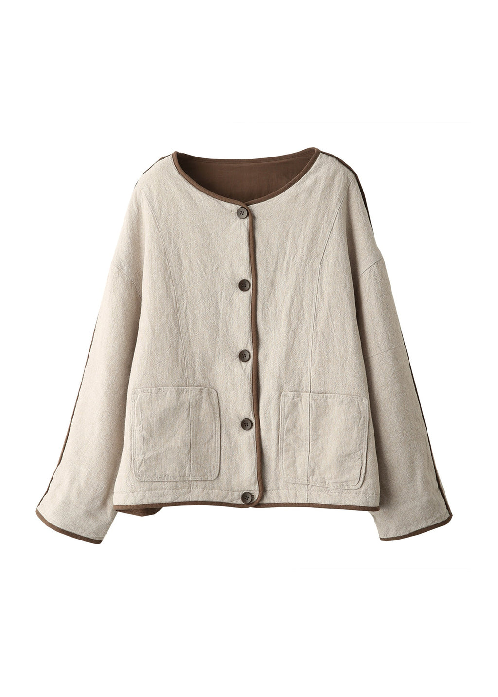 Piptrima Cropped Button Jacket – Linen Blend Women Casual Collarless Contrast Trim Cropped Jacket