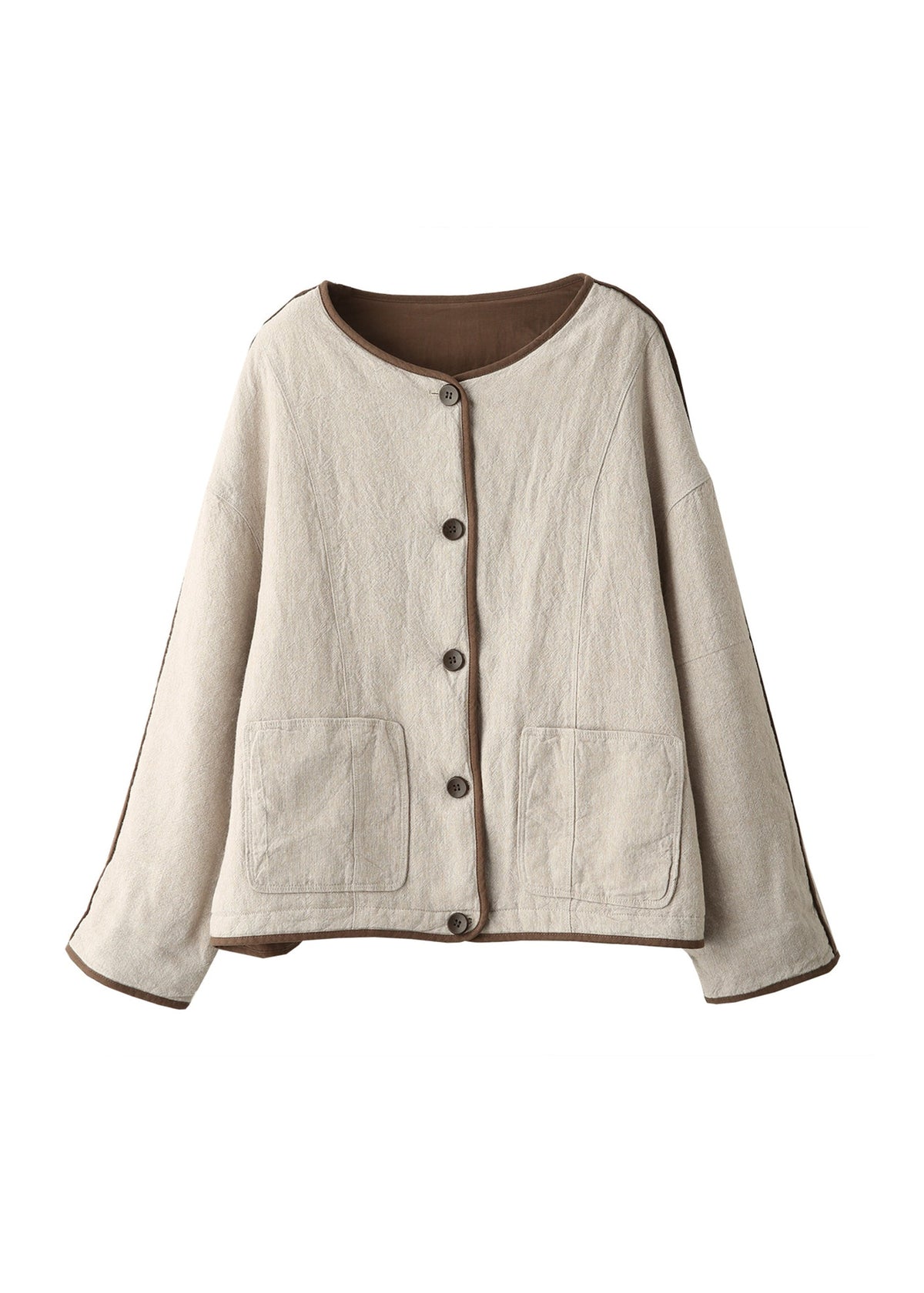 Piptrima Cropped Button Jacket – Linen Blend Women Casual Collarless Contrast Trim Cropped Jacket