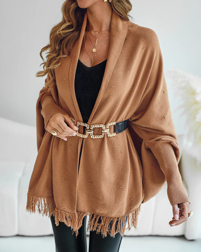Riblova Fringed Poncho Wrap – Women Knit Shawl Cardigan Autumn Winter Oversized Poncho