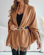 Riblova Fringed Poncho Wrap – Women Knit Shawl Cardigan Autumn Winter Oversized Poncho