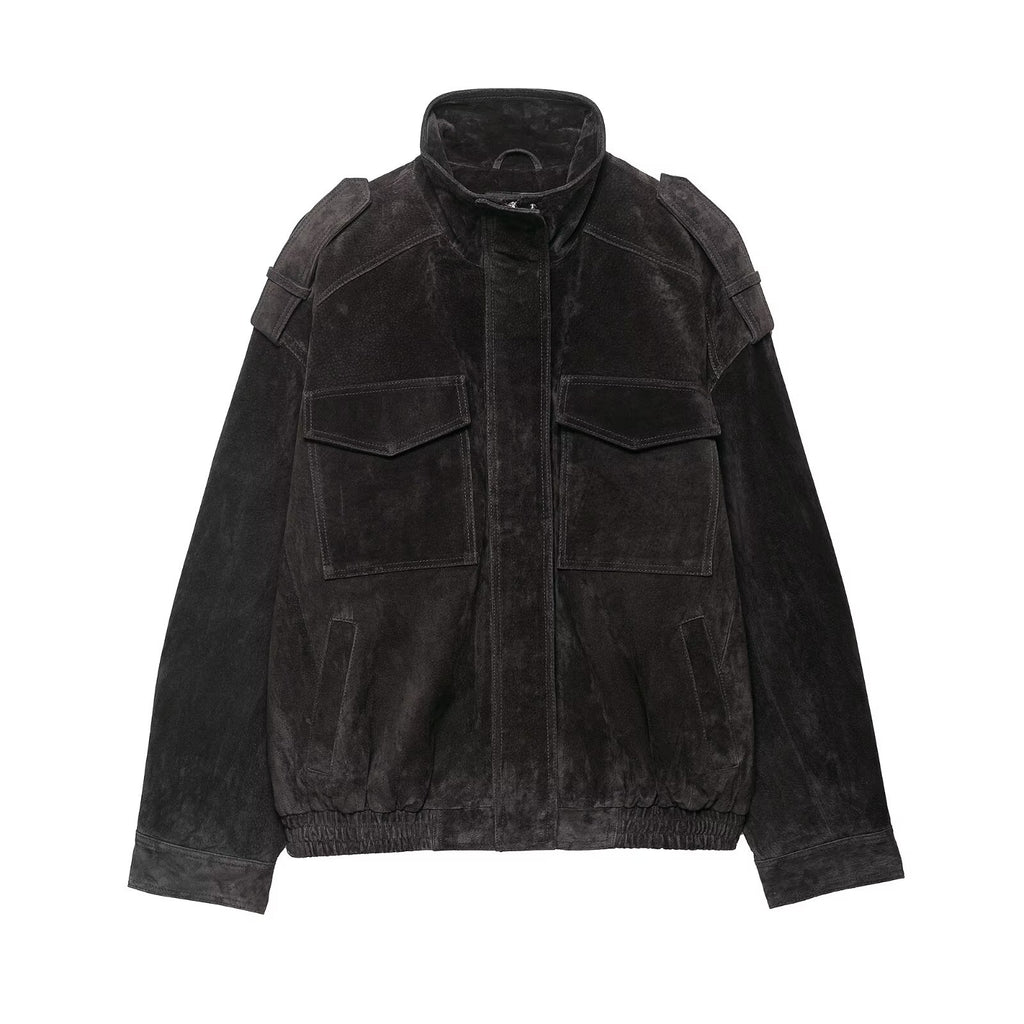 Epuldine Utility Bomber Jacket – Women Oversized Casual Streetwear Military Autumn Workwear Bomber Jacket