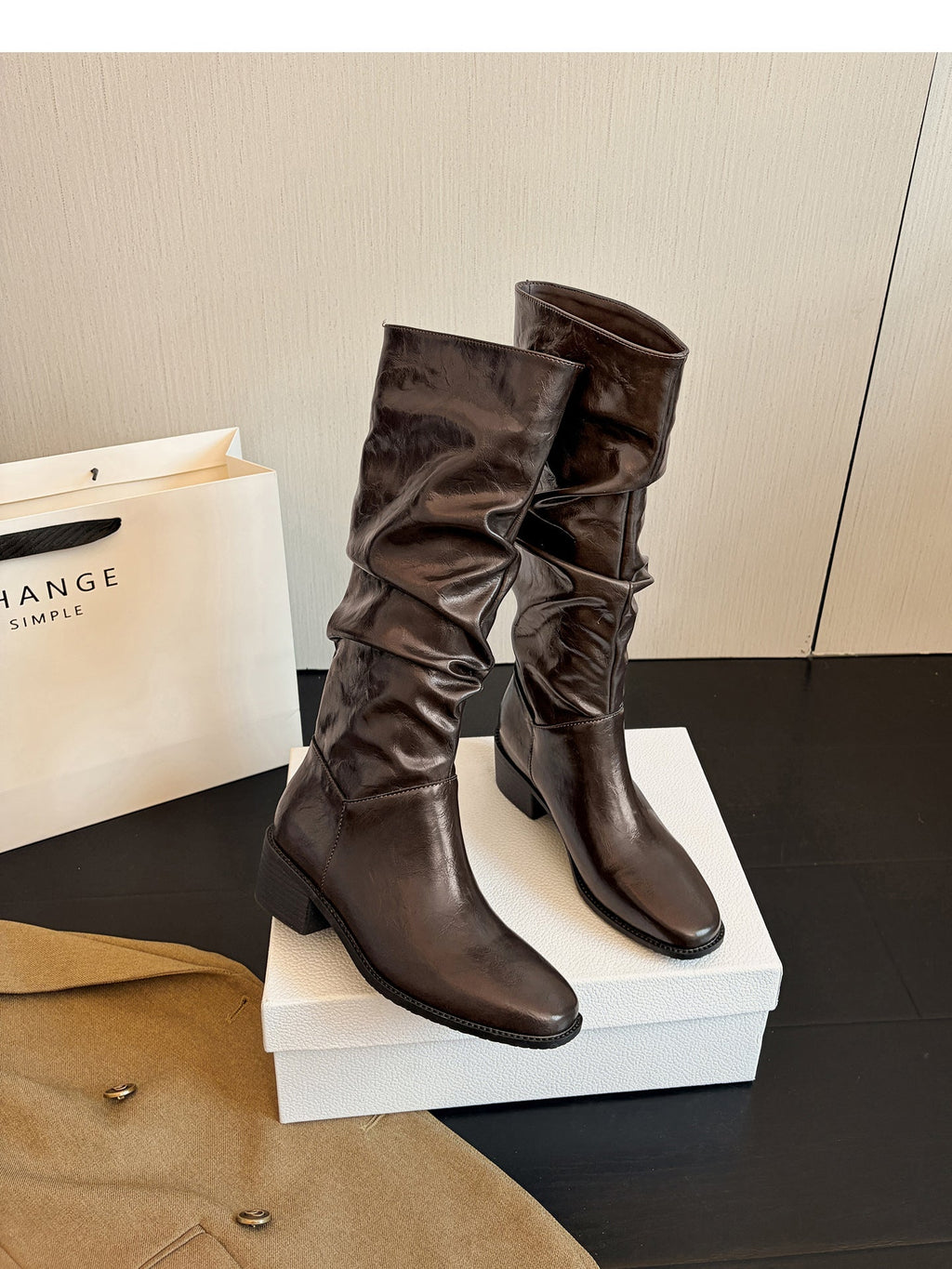 Slunchara Knee High Slouch Boots – Leather Women Casual Autumn Winter Knee High Boots