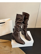 Slunchara Knee High Slouch Boots – Leather Women Casual Autumn Winter Knee High Boots