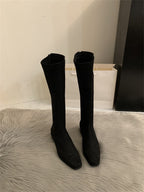 Squaryn Suede Knee-High Flat Boots – Women Autumn Winter Korean Style Mid-Calf Knight Boots