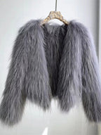 Shagtrand Faux Fur Cropped Jacket – Women Fluffy Winter Evening Party Outerwear Cropped Jacket