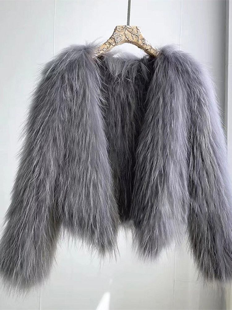 Shagtrand Faux Fur Cropped Jacket – Women Fluffy Winter Evening Party Outerwear Cropped Jacket