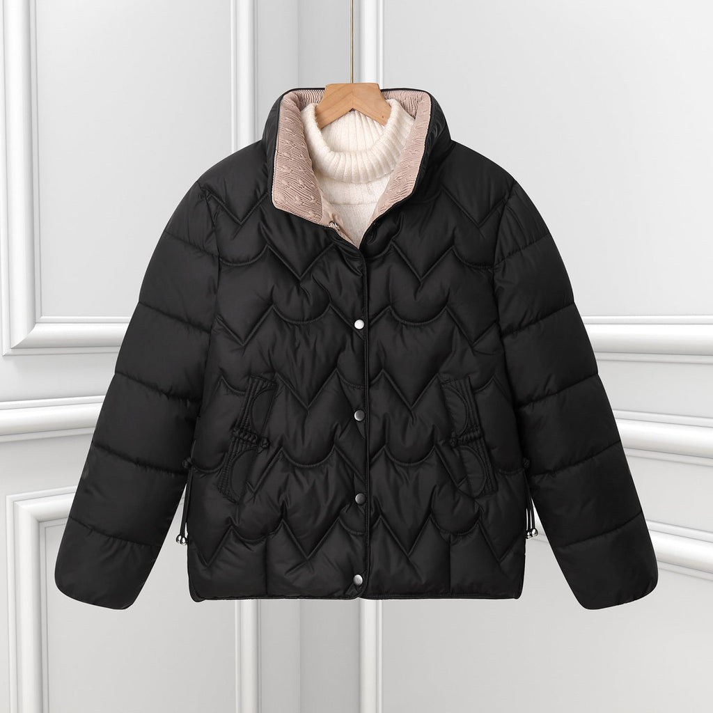 Scallawin Scalloped Quilted Puffer Jacket – Women Padded Warm Autumn Winter Outerwear Coat