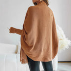Riblova Fringed Poncho Wrap – Women Knit Shawl Cardigan Autumn Winter Oversized Poncho