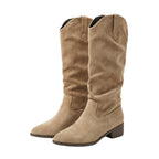 Slouryn Slouchy Mid-Calf Boots – Women Casual Pull-On Flat Suede Western Riding Knee High Boots