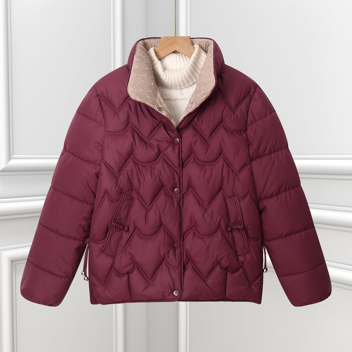 Scallawin Scalloped Quilted Puffer Jacket – Women Padded Warm Autumn Winter Outerwear Coat