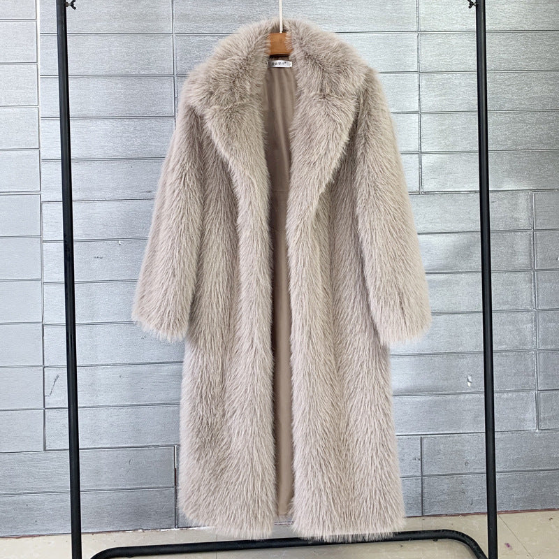 Shawlane Longline Faux Fur Coat – Women Long Fluffy Jacket Winter Evening Party Oversized Outerwear Coat