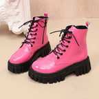 Tredriga Lace-Up Platform Ankle Boots – Patent Leather Chunky Sole Women Streetwear Grunge Combat Ankle Boots