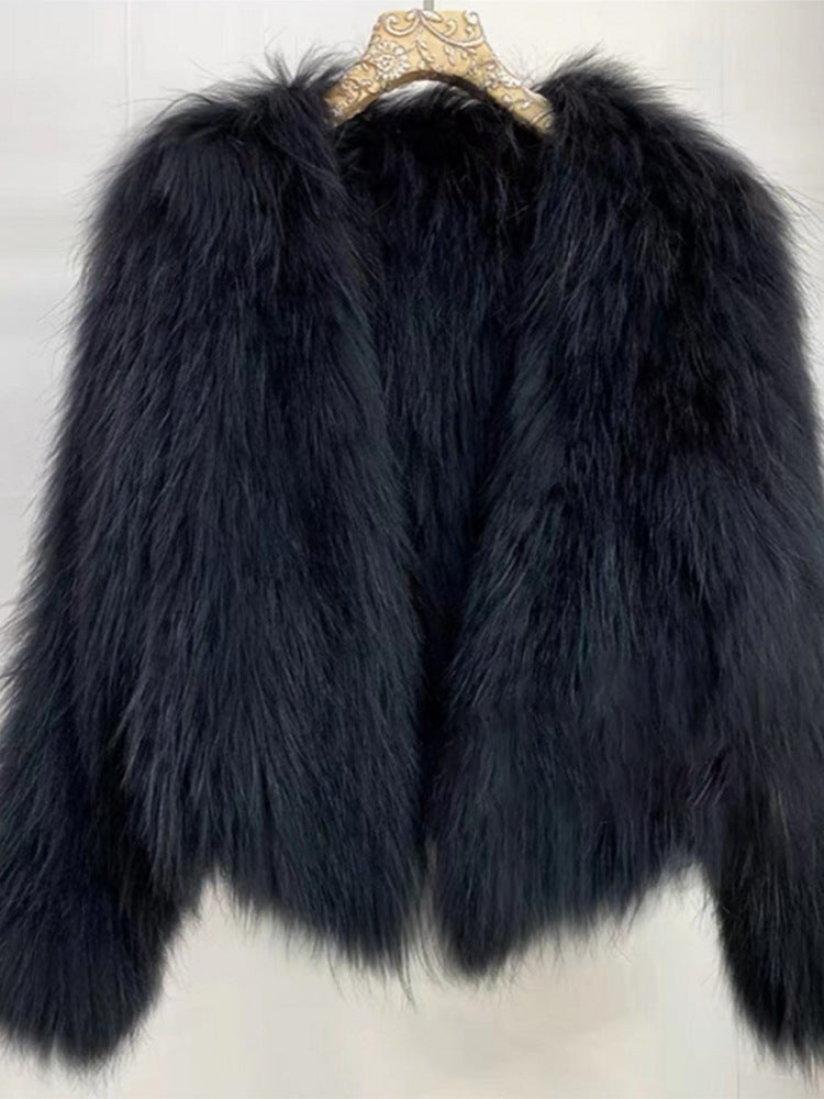 Shagtrand Faux Fur Cropped Jacket – Women Fluffy Winter Evening Party Outerwear Cropped Jacket