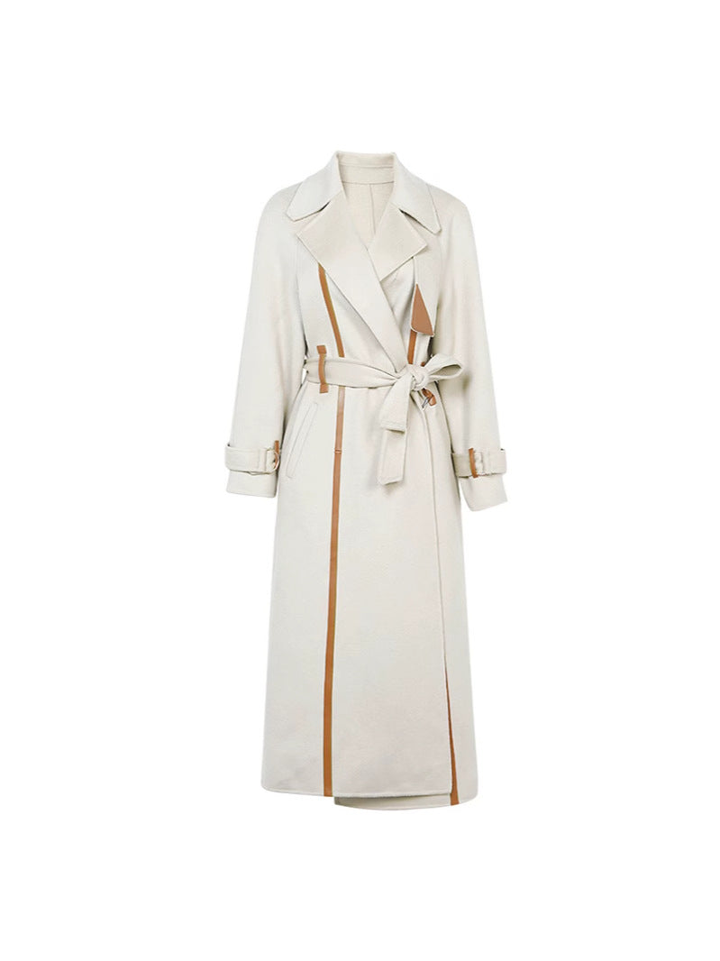 Notchelle Belted Longline Trench Coat – Women Waterfall Wrap Front Fall Winter Office Formal Trench Coat
