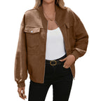 Yosembre Zip-Front Utility Jacket – Oversized Women Casual Autumn Workwear Chest Pocket Bomber Jacket