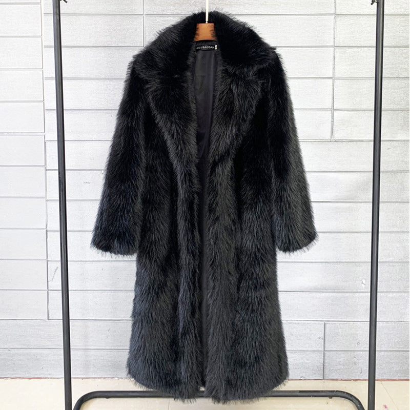 Shawlane Longline Faux Fur Coat – Women Long Fluffy Jacket Winter Evening Party Oversized Outerwear Coat