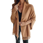 Riblova Fringed Poncho Wrap – Women Knit Shawl Cardigan Autumn Winter Oversized Poncho