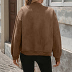 Yosembre Zip-Front Utility Jacket – Oversized Women Casual Autumn Workwear Chest Pocket Bomber Jacket