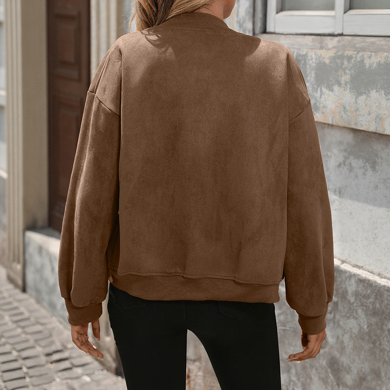 Yosembre Zip-Front Utility Jacket – Oversized Women Casual Autumn Workwear Chest Pocket Bomber Jacket