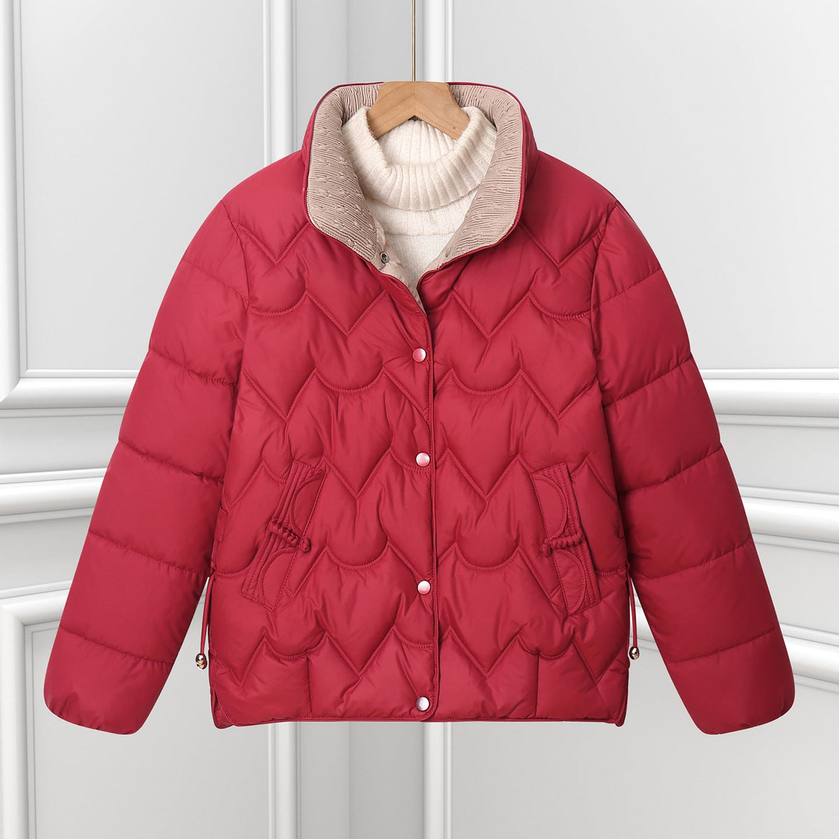 Scallawin Scalloped Quilted Puffer Jacket – Women Padded Warm Autumn Winter Outerwear Coat