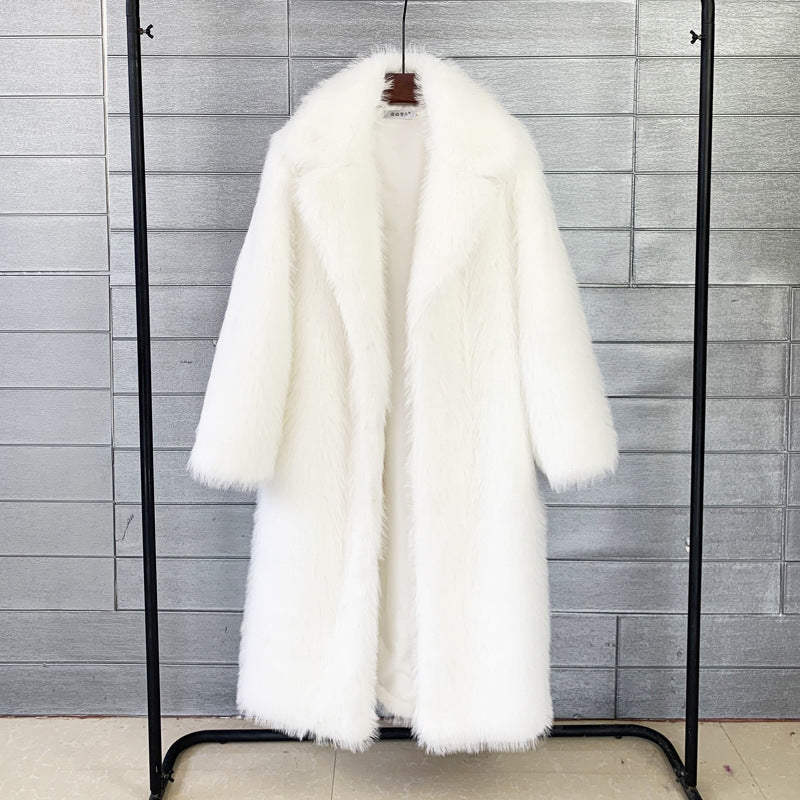 Shawlane Longline Faux Fur Coat – Women Long Fluffy Jacket Winter Evening Party Oversized Outerwear Coat