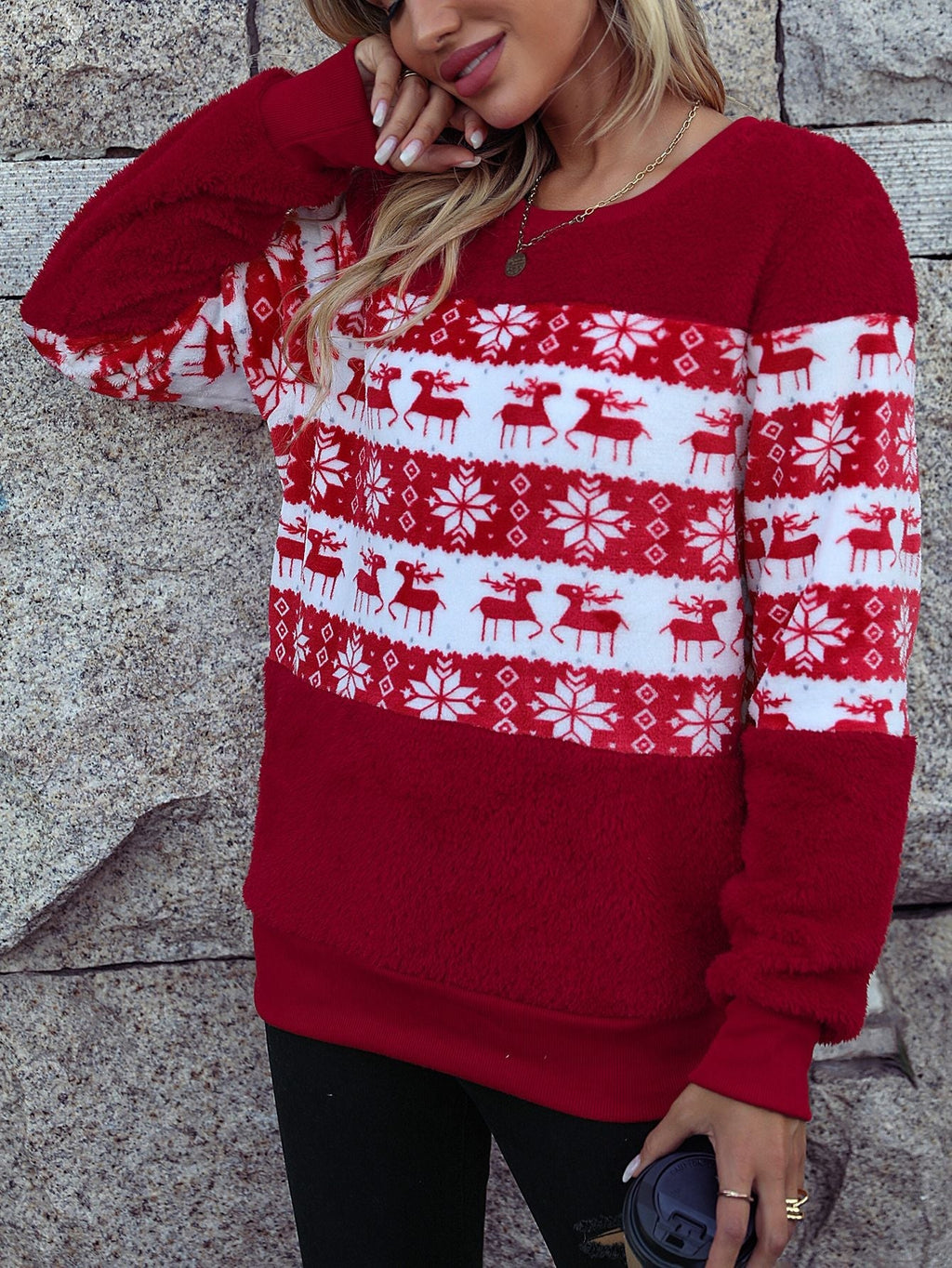 Fairlok Reindeer Fair Isle Jumper – Christmas Sweater Women Festive Holiday Knit Snowflake Pullover