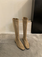 Squaryn Suede Knee-High Flat Boots – Women Autumn Winter Korean Style Mid-Calf Knight Boots