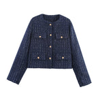 Flapoque Cropped Utility Jacket – Women Collarless Button Front Casual Office Autumn Cropped Jacket