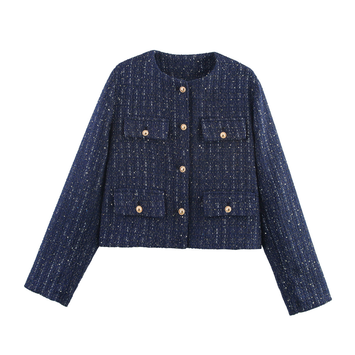 Flapoque Cropped Utility Jacket – Women Collarless Button Front Casual Office Autumn Cropped Jacket