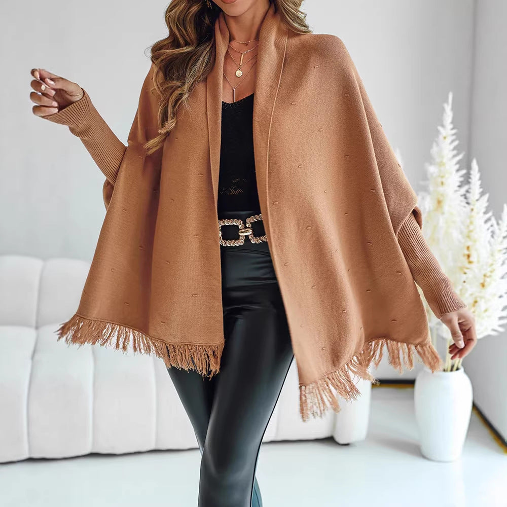 Riblova Fringed Poncho Wrap – Women Knit Shawl Cardigan Autumn Winter Oversized Poncho