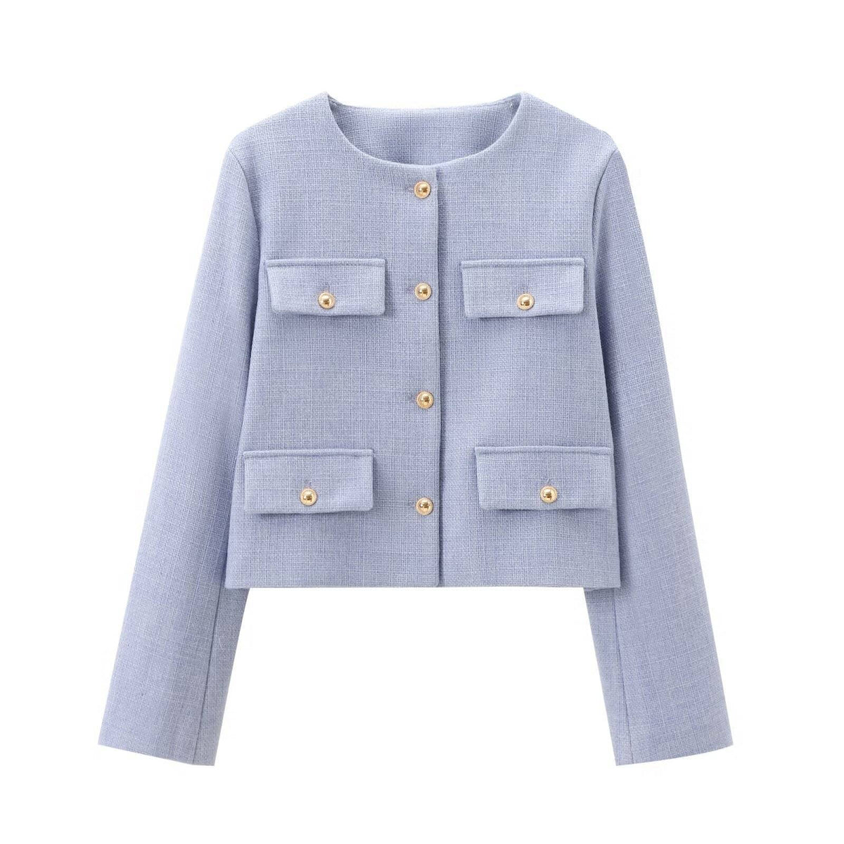 Flapoque Cropped Utility Jacket – Women Collarless Button Front Casual Office Autumn Cropped Jacket