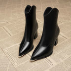 Mettora Leather Ankle Boots – Pointed Toe Heeled Women Ladies Black Ankle Boot Autumn Winter Retro