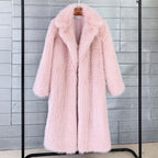 Shawlane Longline Faux Fur Coat – Women Long Fluffy Jacket Winter Evening Party Oversized Outerwear Coat