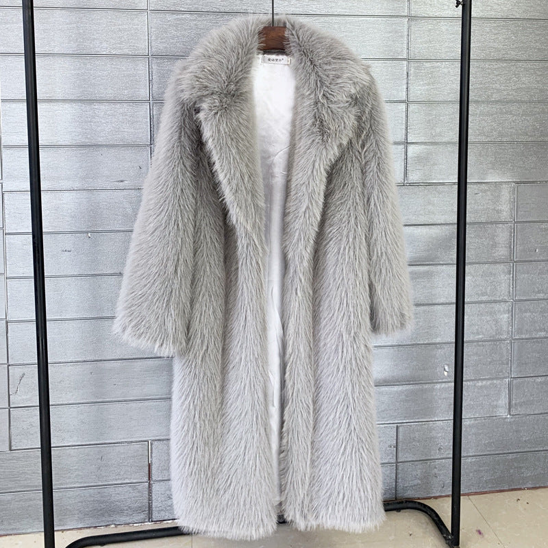 Shawlane Longline Faux Fur Coat – Women Long Fluffy Jacket Winter Evening Party Oversized Outerwear Coat
