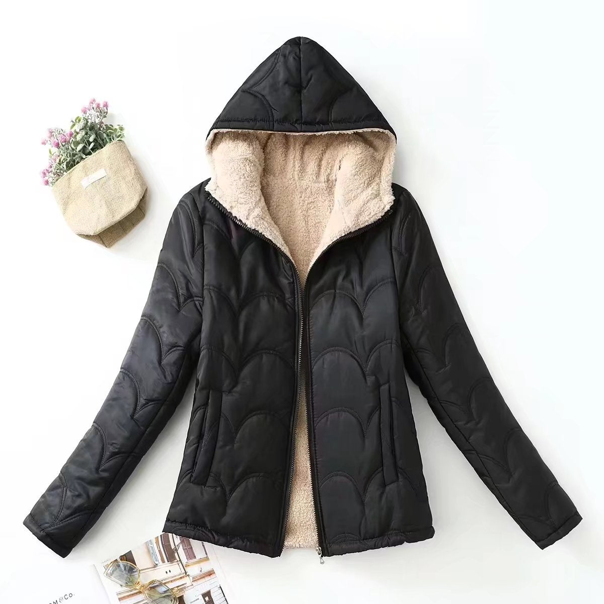 Scavelle Hooded Quilted Puffer Jacket – Padded Coat Women Winter Warm Sherpa Lined Casual Jacket