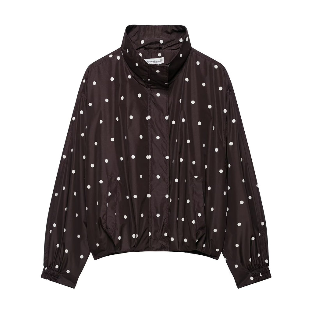 Kufatha Polka Dot Bomber Jacket – Lightweight Windbreaker Women Casual Oversized Zip Front Jacket