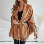 Riblova Fringed Poncho Wrap – Women Knit Shawl Cardigan Autumn Winter Oversized Poncho