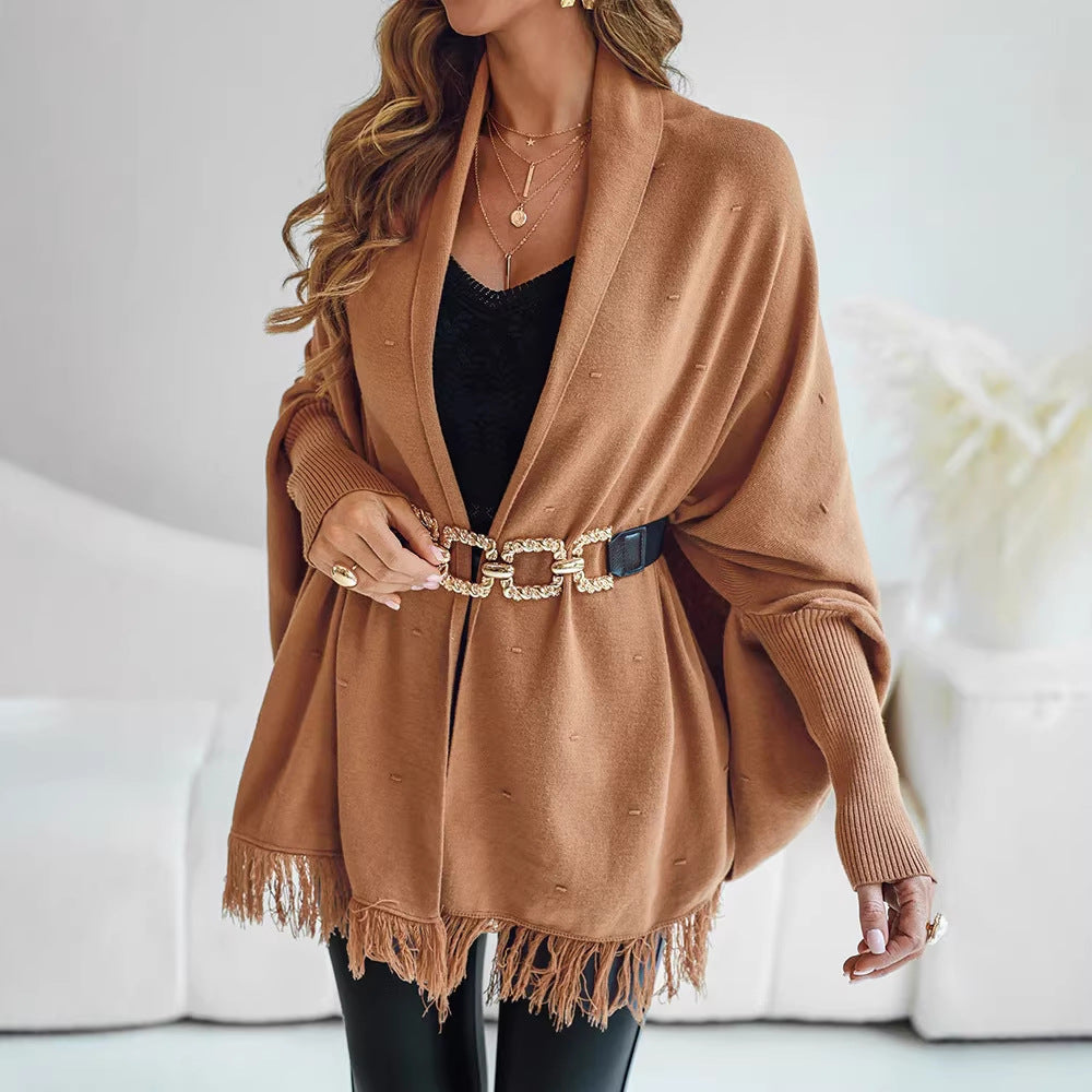 Riblova Fringed Poncho Wrap – Women Knit Shawl Cardigan Autumn Winter Oversized Poncho