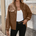 Yosembre Zip-Front Utility Jacket – Oversized Women Casual Autumn Workwear Chest Pocket Bomber Jacket