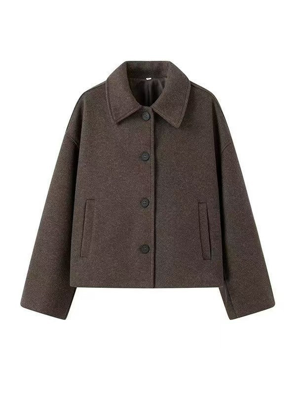 Cropelle Collared Crop Jacket – Women Wool Blend Button Front Workwear Casual Office Fall Jacket