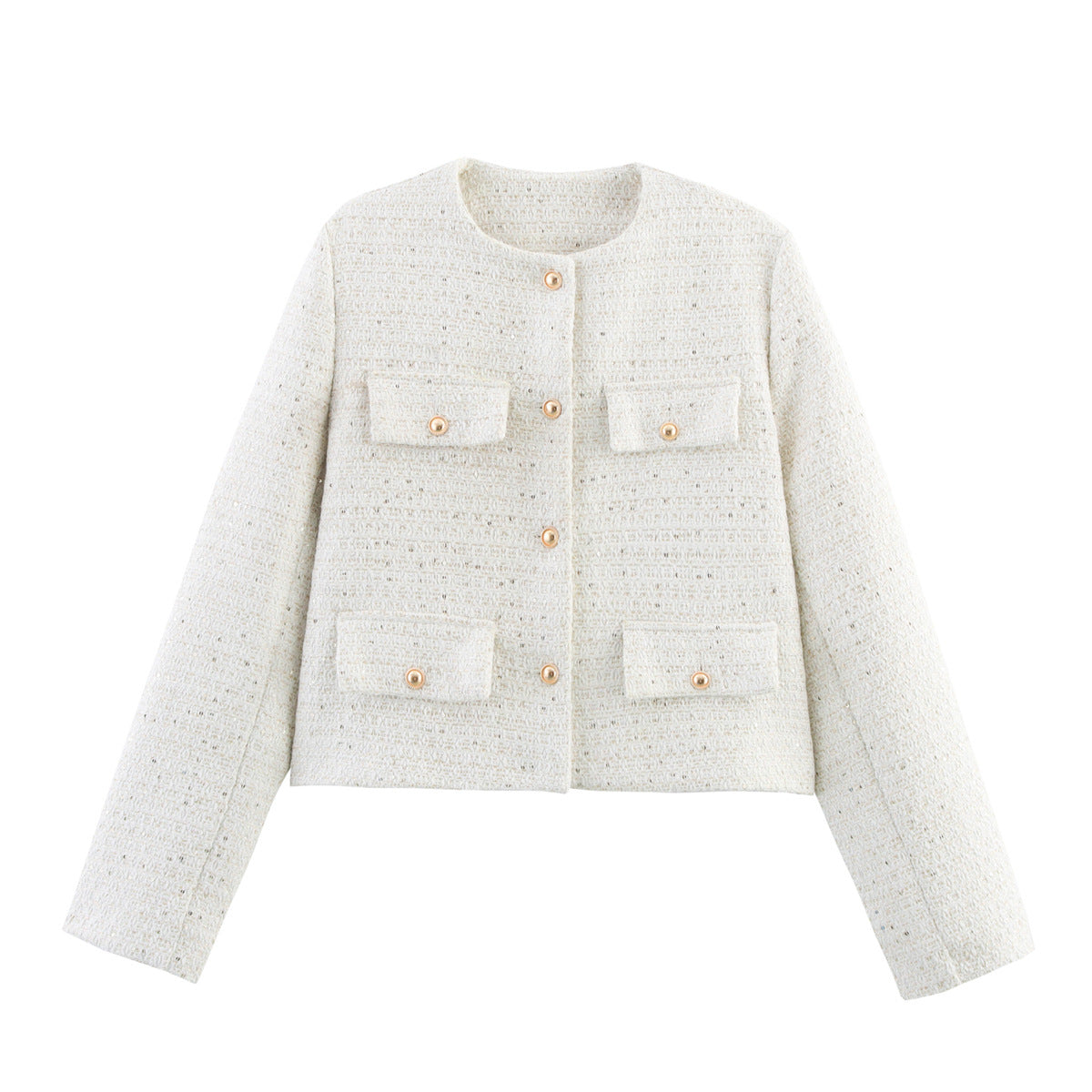 Flapoque Cropped Utility Jacket – Women Collarless Button Front Casual Office Autumn Cropped Jacket