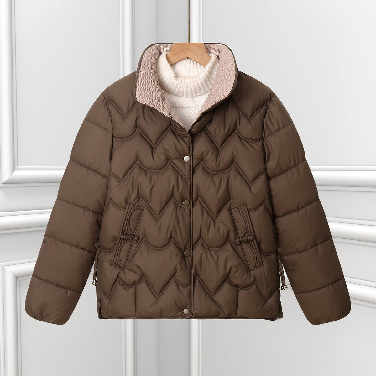 Scallawin Scalloped Quilted Puffer Jacket – Women Padded Warm Autumn Winter Outerwear Coat