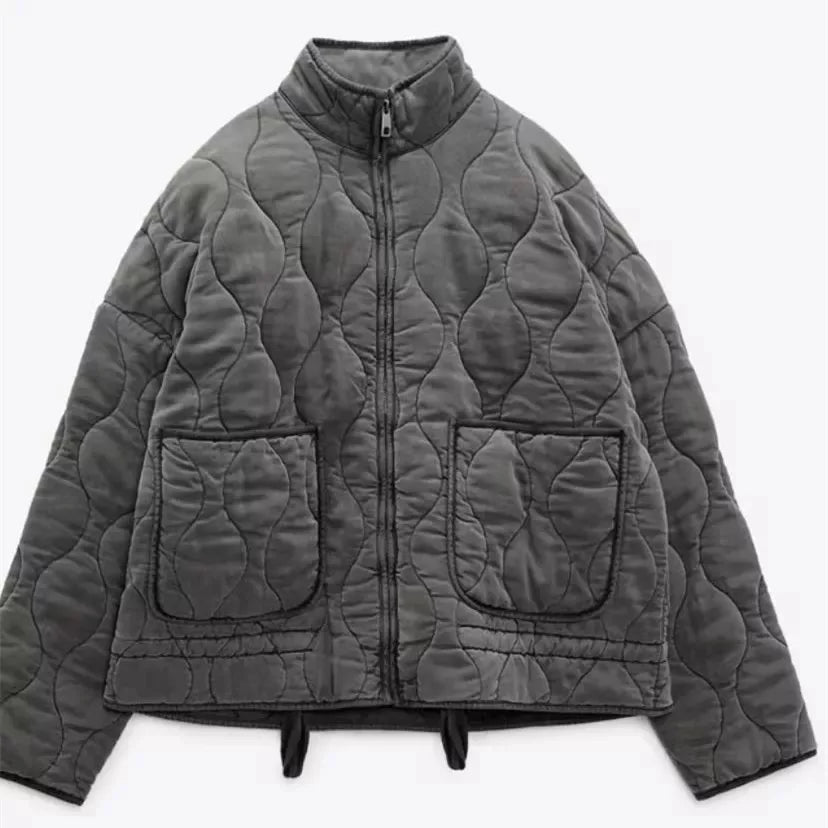 Diaquenne Quilted Bomber Jacket – Women Casual Autumn Lightweight Zip Front High Collar Jacket