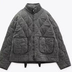 Diaquenne Quilted Bomber Jacket – Women Casual Autumn Lightweight Zip Front High Collar Jacket