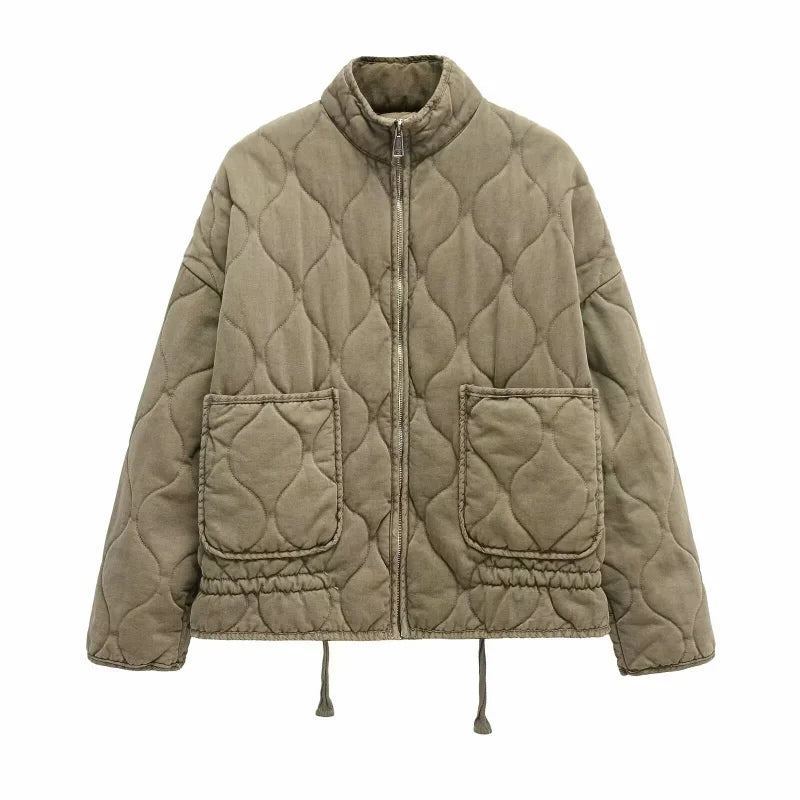 Diaquenne Quilted Bomber Jacket – Women Casual Autumn Lightweight Zip Front High Collar Jacket