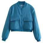 Flaplyn Cropped Bomber Jacket – Snap Front Women Casual Fall Streetwear Utility Bomber Jacket