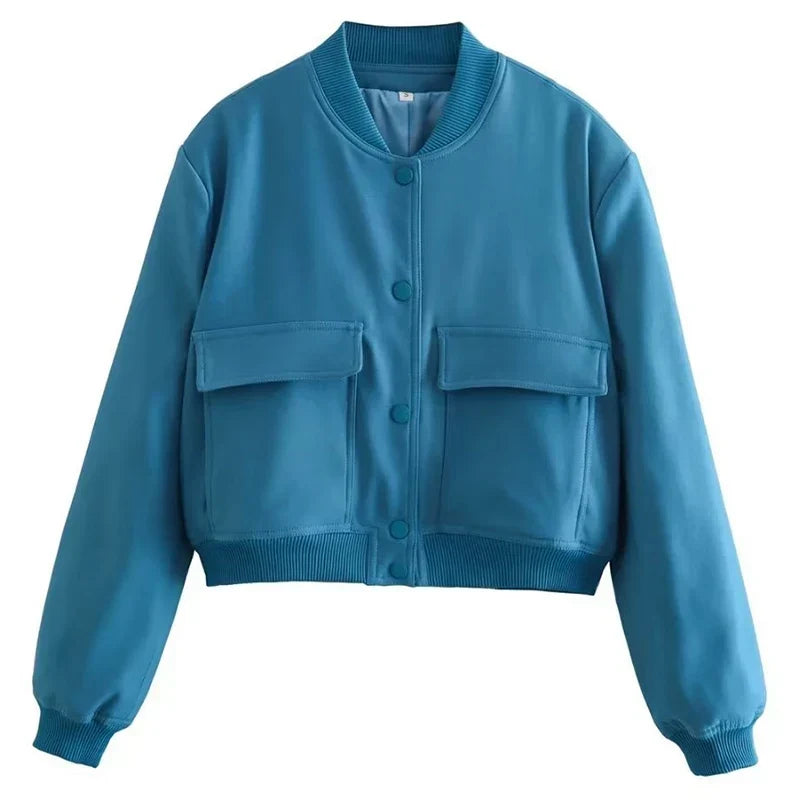 Flaplyn Cropped Bomber Jacket – Snap Front Women Casual Fall Streetwear Utility Bomber Jacket
