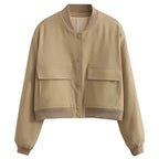 Flaplyn Cropped Bomber Jacket – Snap Front Women Casual Fall Streetwear Utility Bomber Jacket